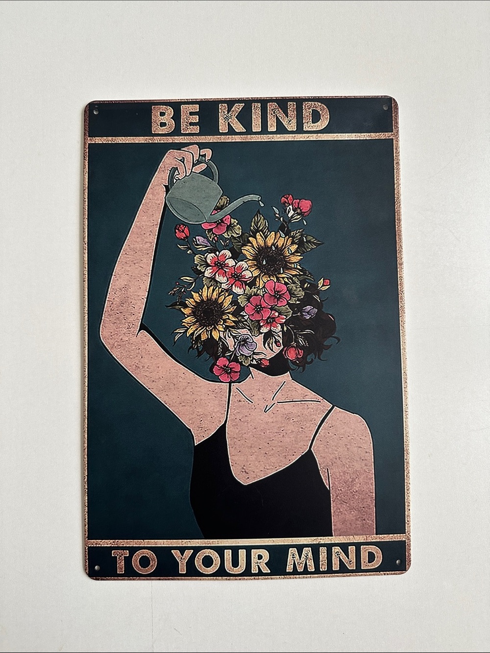 Metal Wall Decor Be Kind to Your Mind Floral Art Wall Sign - Multicolor